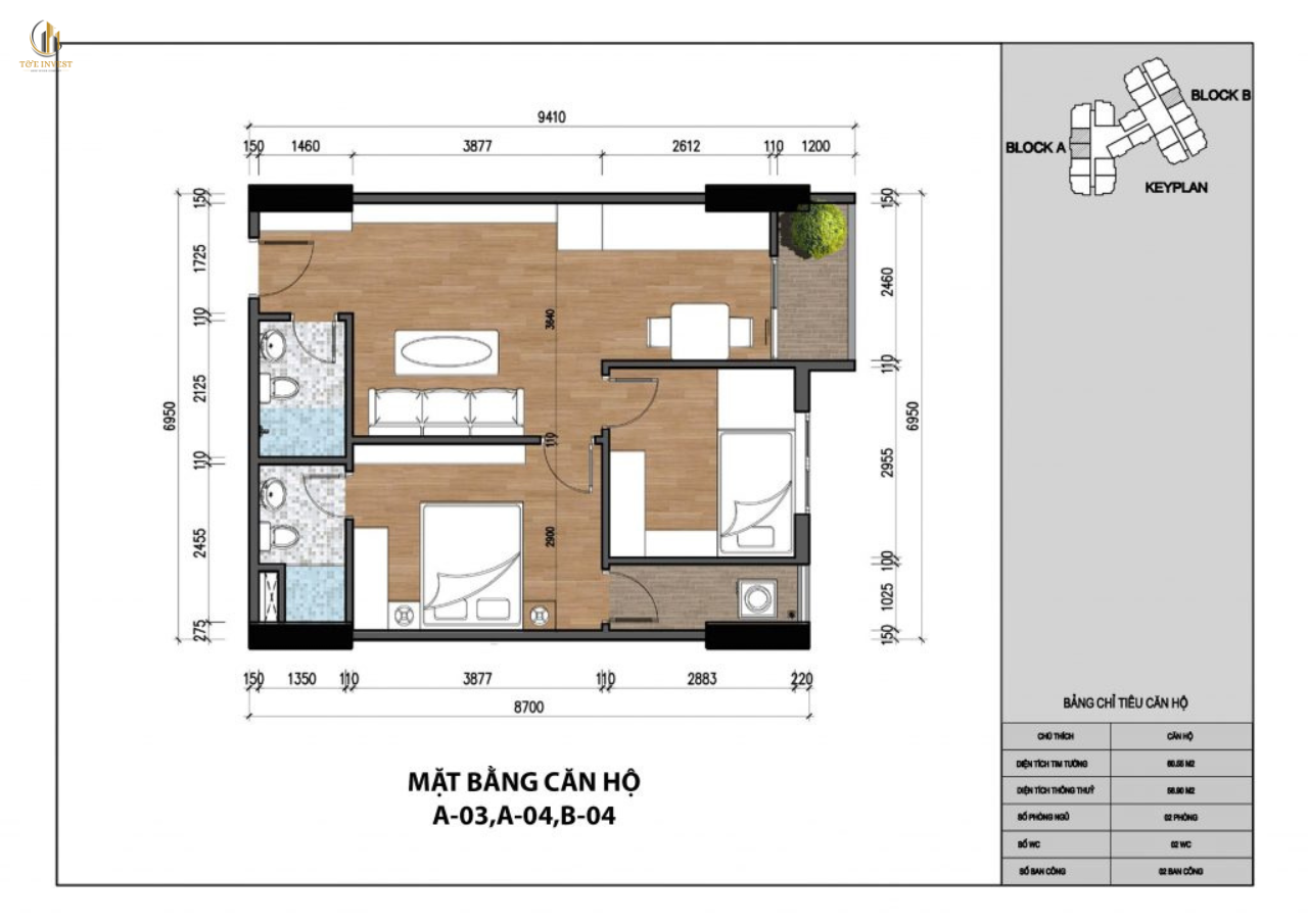 Layout căn hộ Tecco Center Point Bình Minh - mặt bằng chi tiết