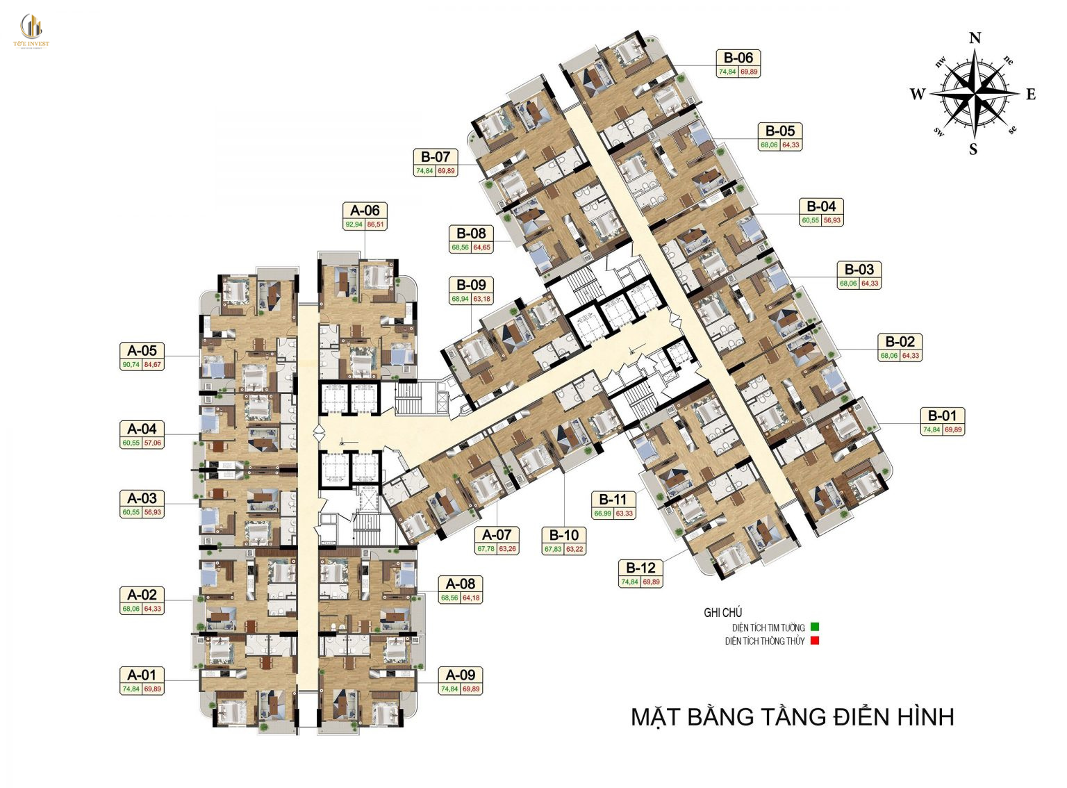 Mặt bằng tầng điển hình chung cư Tecco Center Point Bình Minh
